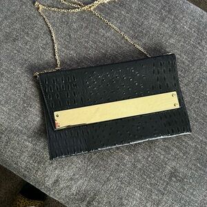Elegant Black Crocodile-Embossed Clutch
